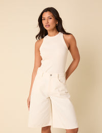 White Denim A-Line Bermuda Shorts