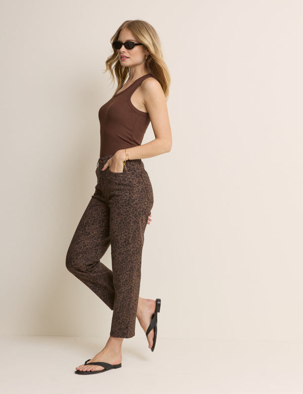 Leopard Print Mid Rise Camden Tapered Jeans