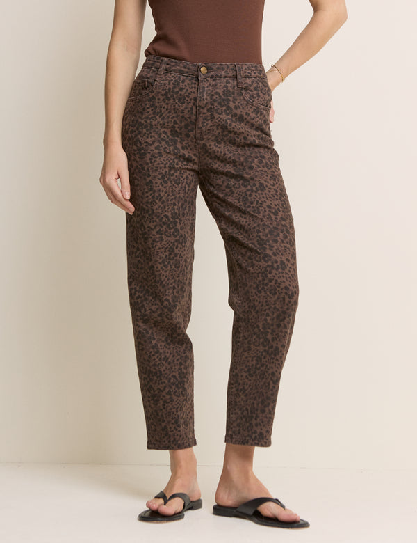 Leopard Print Mid Rise Camden Tapered Jeans
