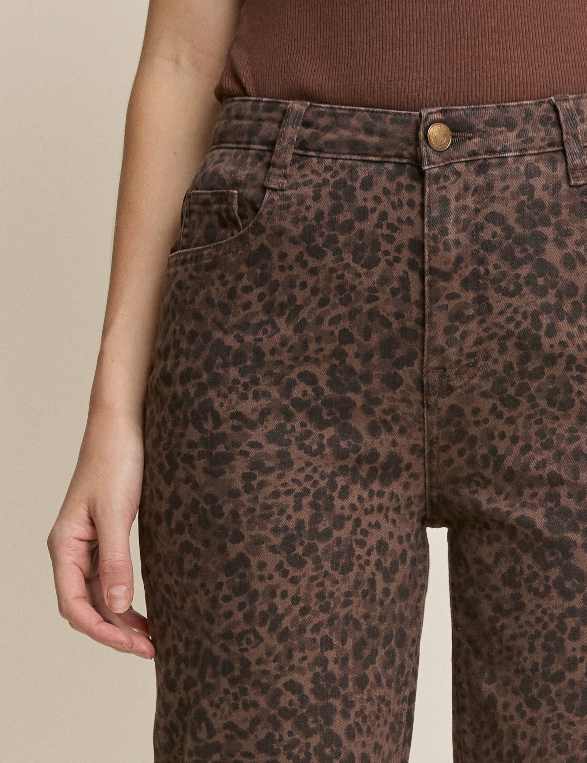 Leopard Print Mid Rise Camden Tapered Jeans