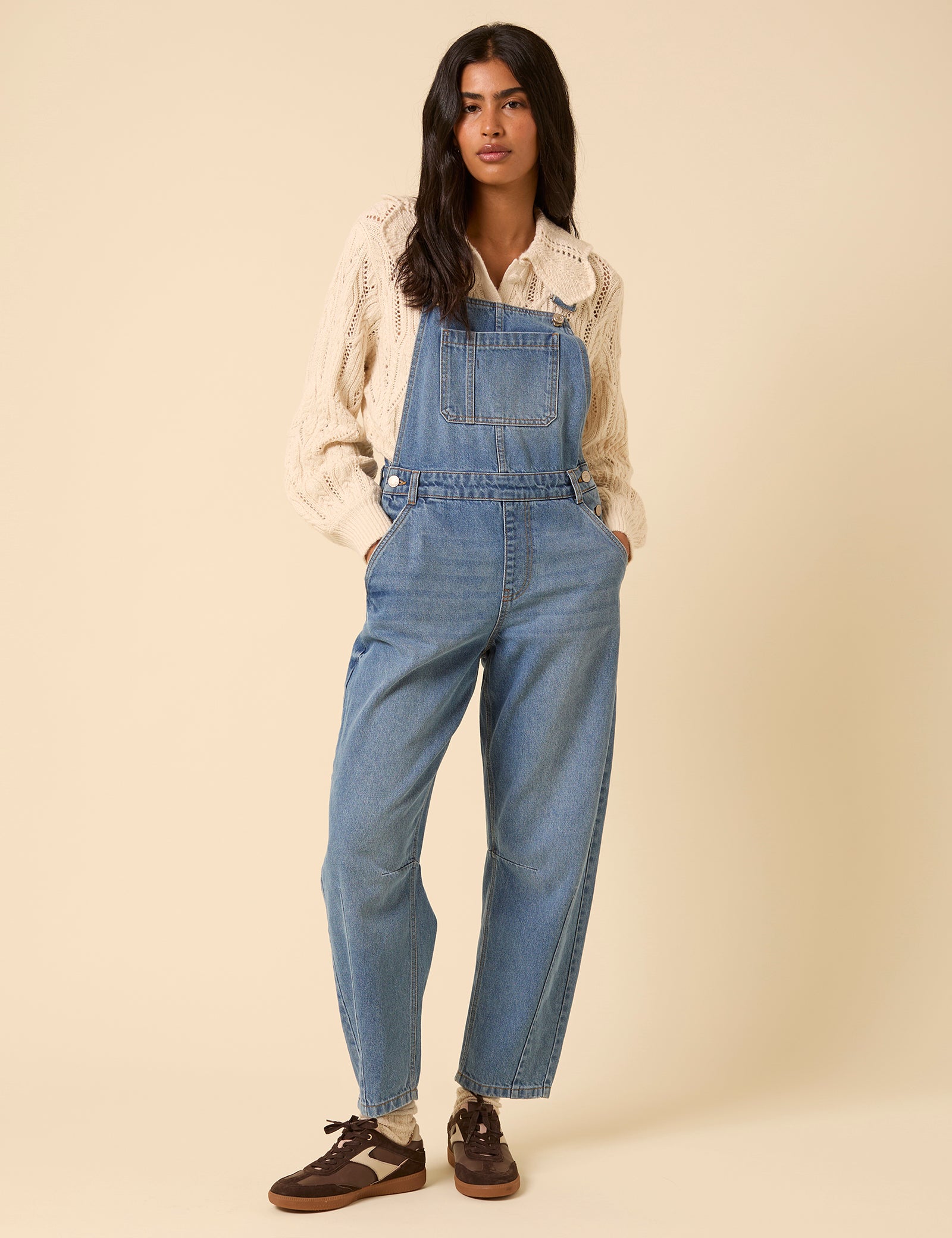 Blue Denim Barrel Leg Dungarees
