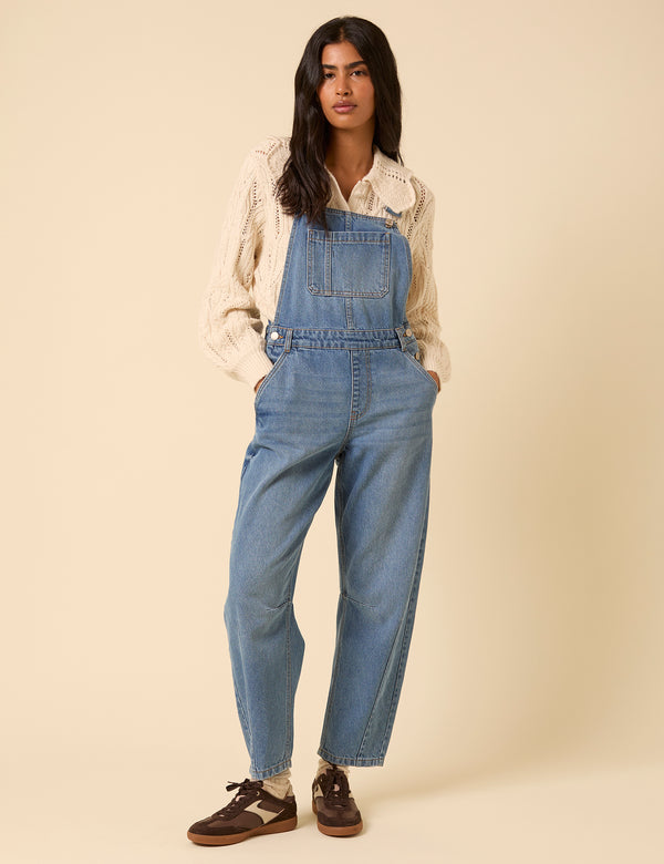 Blue Denim Barrel Leg Dungarees
