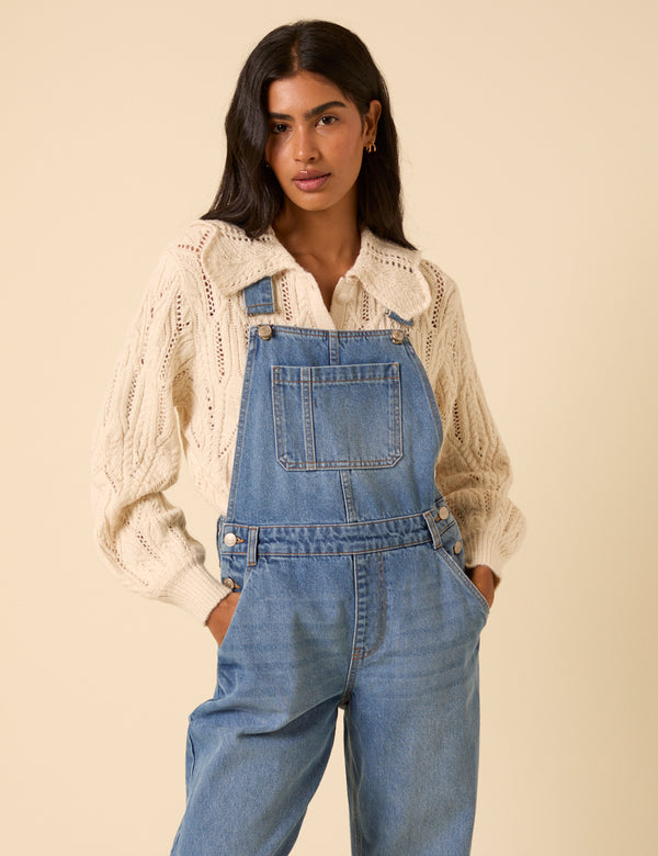 Blue Denim Barrel Leg Dungarees