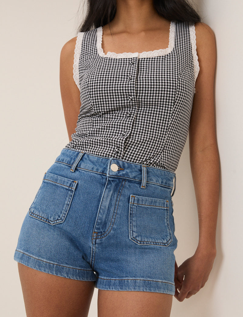 Blue Pocket Front Denim Shorts