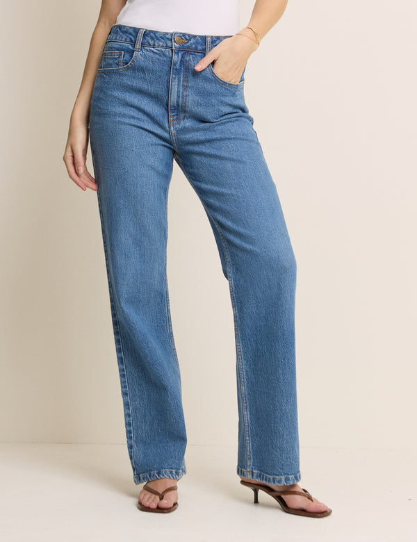 Blue High Rise Kingston Straight Leg Jeans