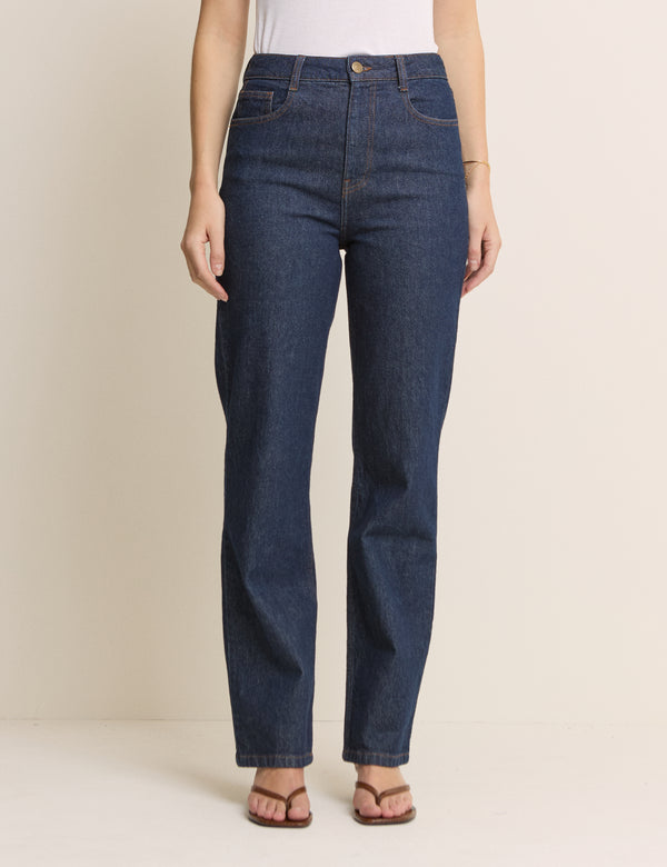 Dark Blue High Rise Kingston Straight Leg Jeans