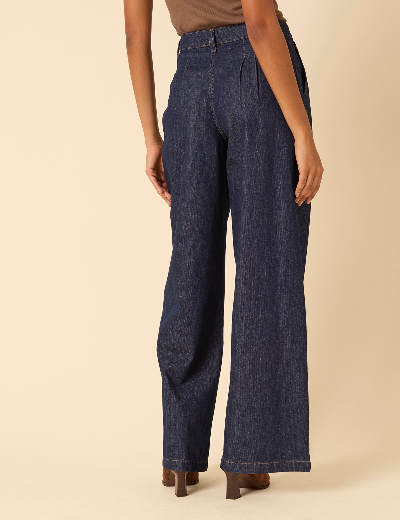 Dark Blue High Rise Pleated Tailored Jeans