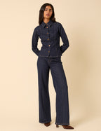 Dark Blue High Rise Stretch Wide Leg Jeans