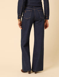 Dark Blue High Rise Stretch Wide Leg Jeans