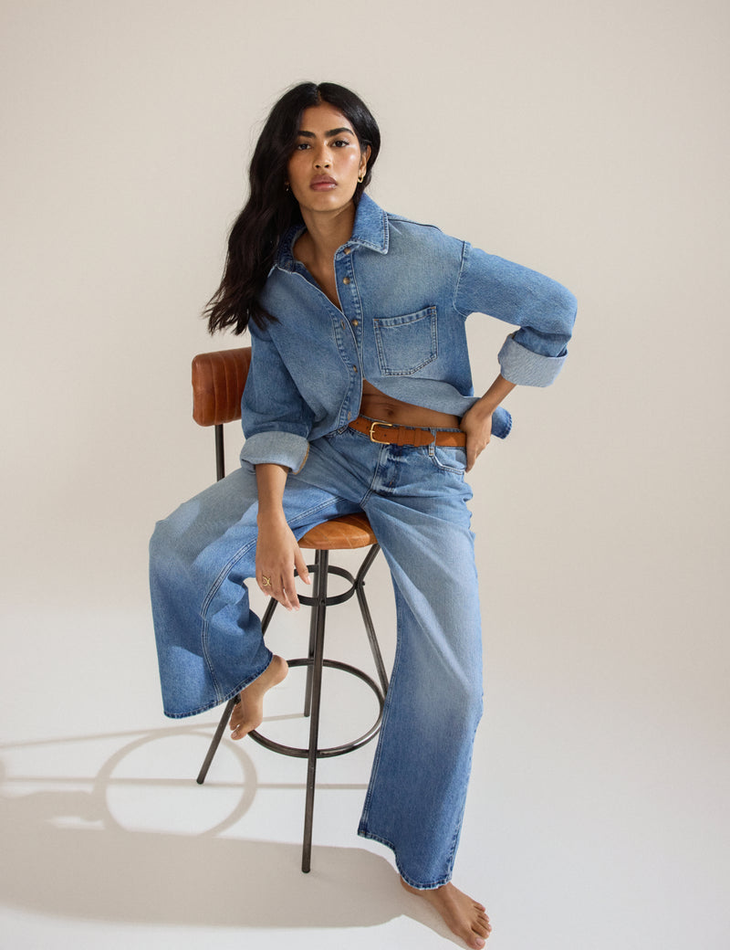 Light Blue Low Rise Wide Leg Jeans