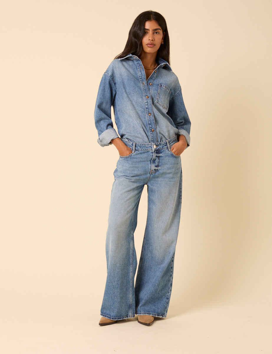 Light Blue Low Rise Wide Leg Jeans