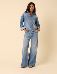 Light Blue Low Rise Wide Leg Jeans