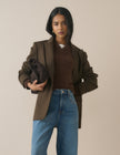 Brown V-Neck Ribbed Trim Jumper