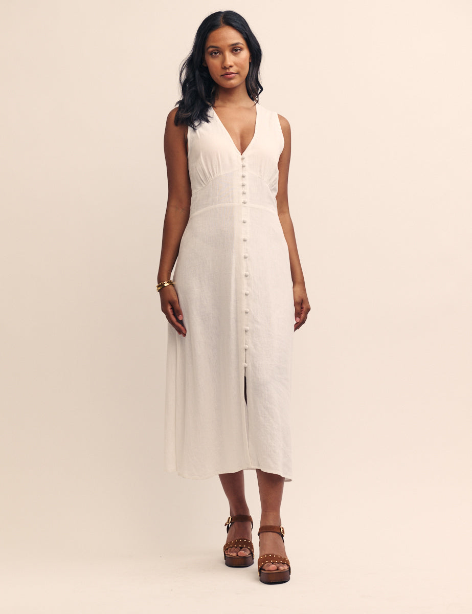 White Button Down Sandra Midi Dress - Main Image