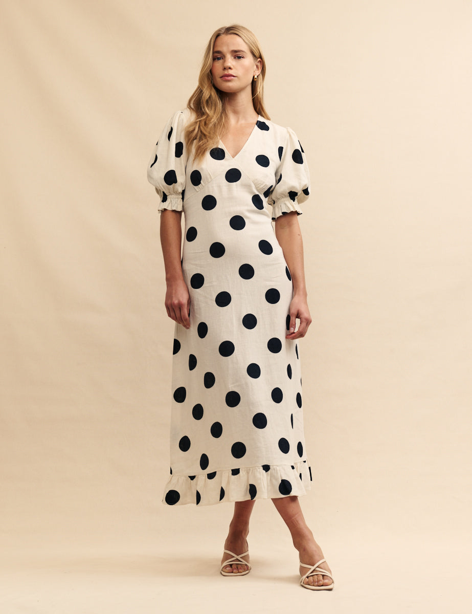 Fearne Cotton White Polka Dot Delilah Midi Dress - Main Image