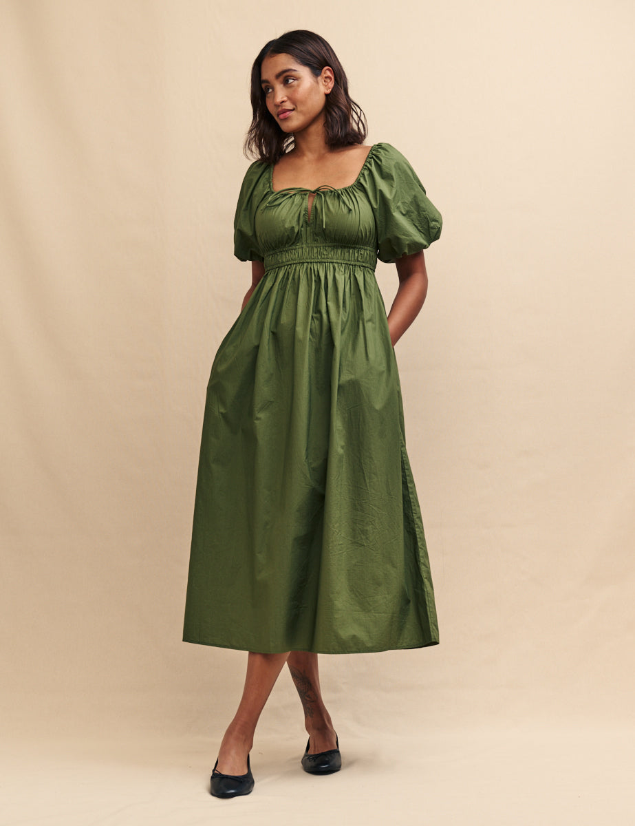 Olive Green Puff Sleeve Dress Olive Green Puff Sleeve Dress