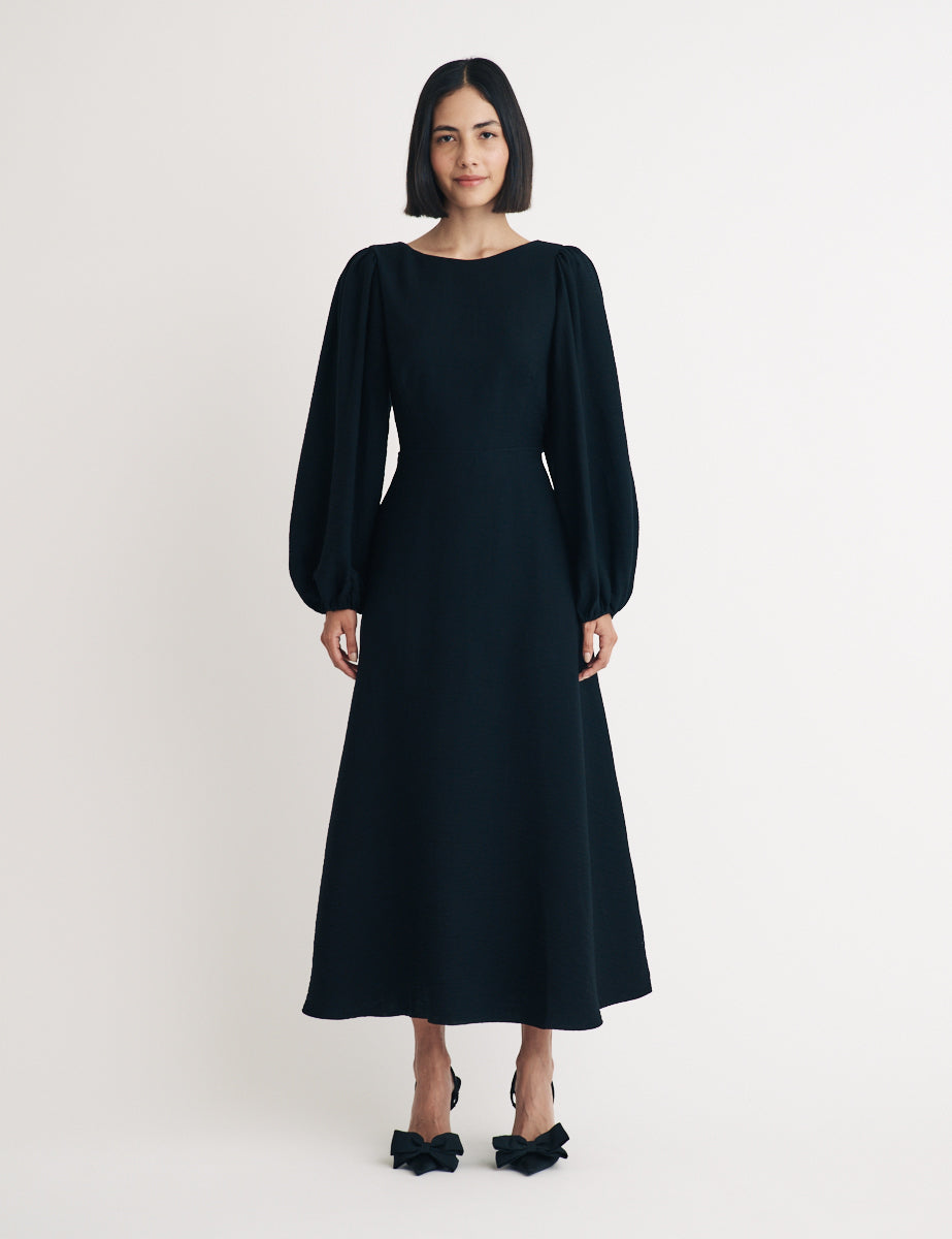 black balloon sleeve midi dress Balloon Sleeve Midi Shirt Dress Black / XSmall