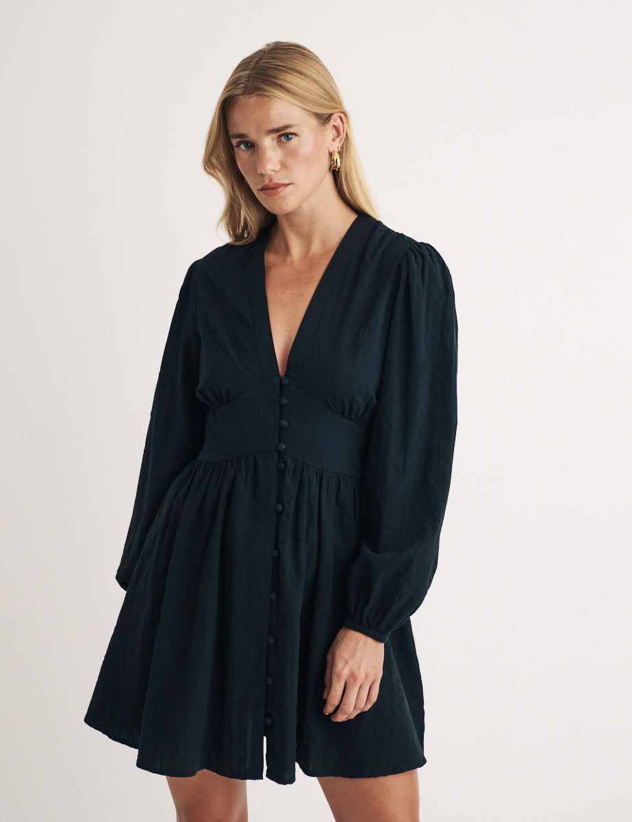 Black Striped Starlight Long Sleeve Mini Dress