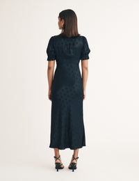 Black Polka Dot Jacquard Angela Midi Dress
