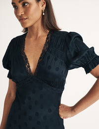 Black Polka Dot Jacquard Angela Midi Dress