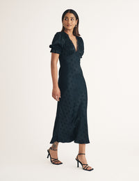 Black Polka Dot Jacquard Angela Midi Dress