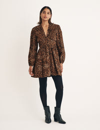 Leopard Print Cord Long Sleeve Starlight Mini Dress