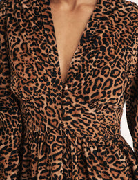 Leopard Print Cord Long Sleeve Starlight Mini Dress