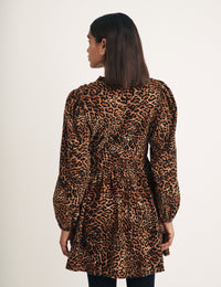 Leopard Print Cord Long Sleeve Starlight Mini Dress