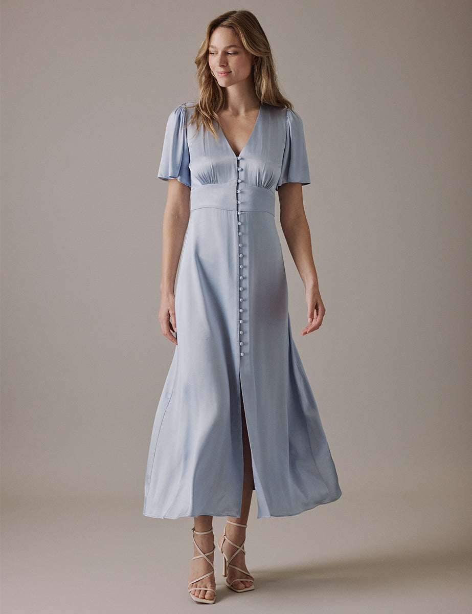 Pale Blue V-Neck Midi Erin Dress Pale Blue V-Neck Midi Erin Dress