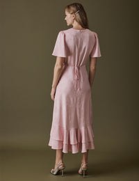 Soft Pink V Neck Midi Alaina Dress