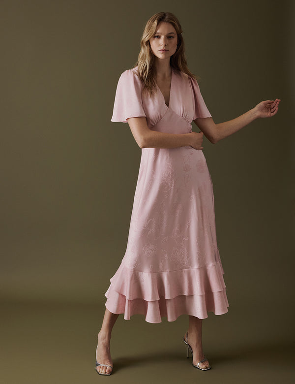 Soft Pink V Neck Midi Alaina Dress
