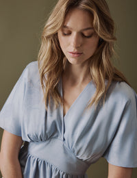 Soft Blue V Neck Midi Lorelai Dress