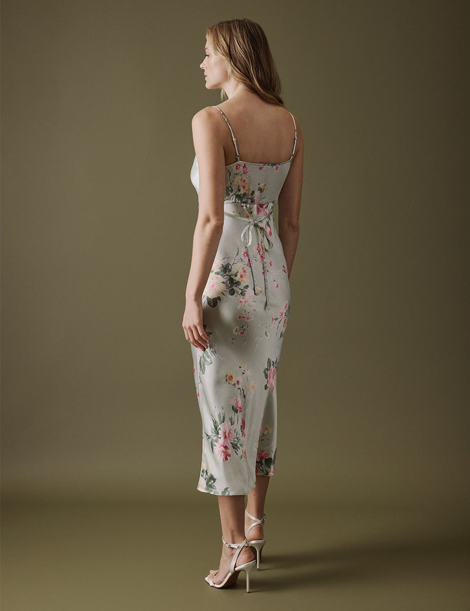 Floral Green Cowl Neck Midi Trixie Dress Floral Green Cowl Neck Midi Trixie Dress