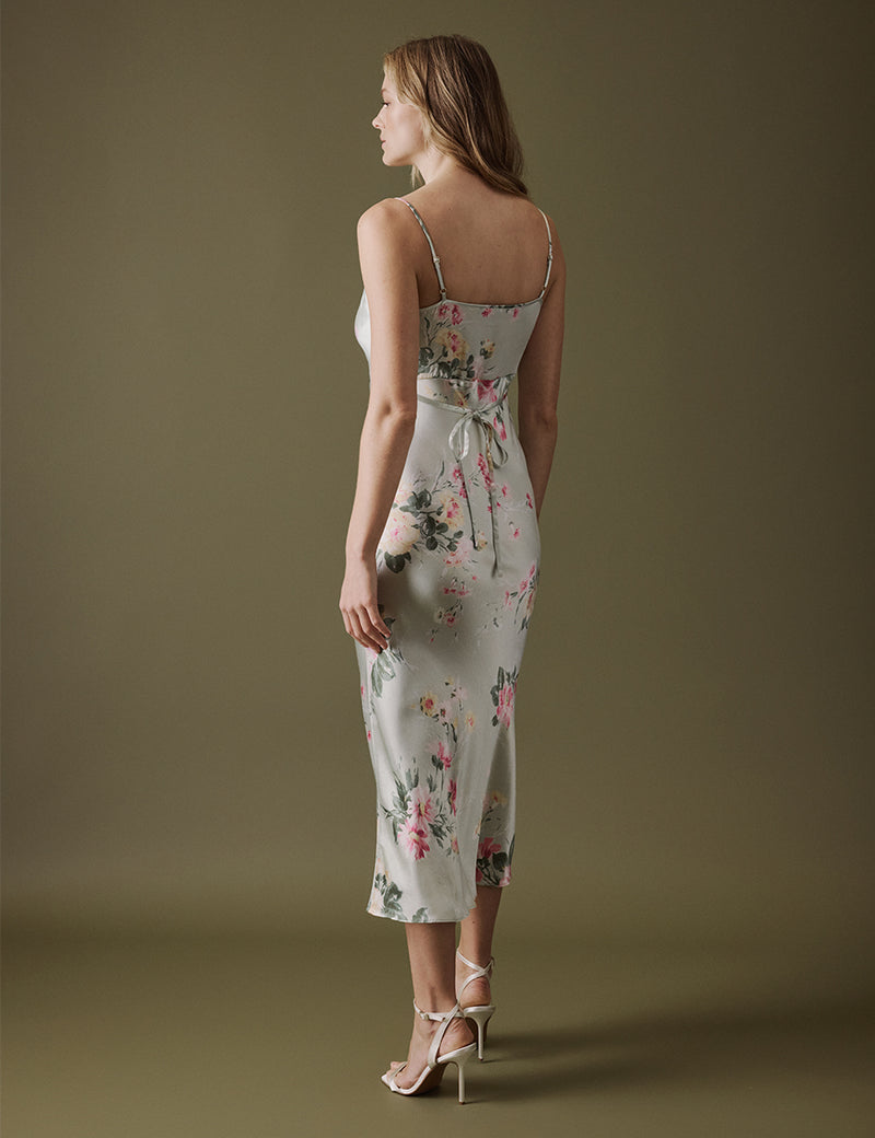 Floral Green Cowl Neck Midi Trixie Dress