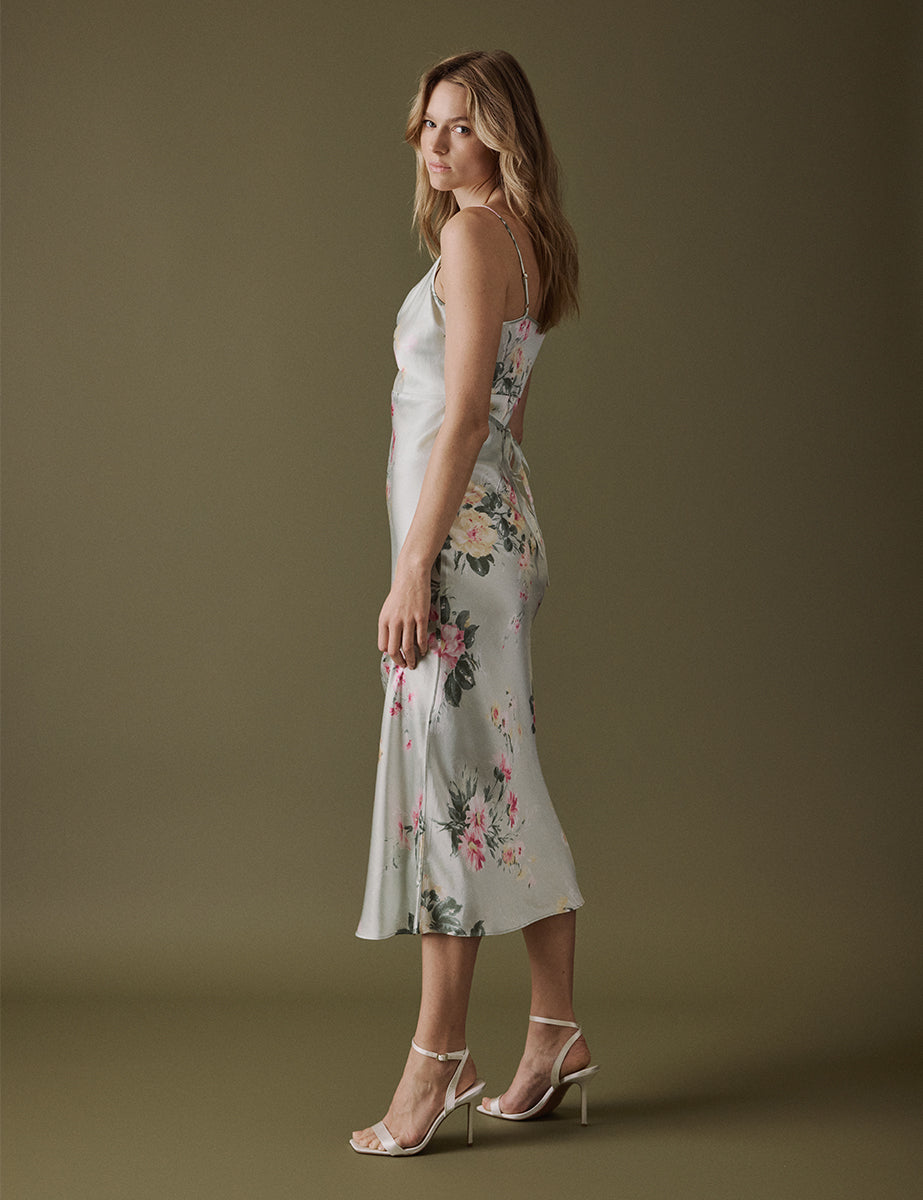 Floral Green Cowl Neck Midi Trixie Dress Floral Green Cowl Neck Midi Trixie Dress