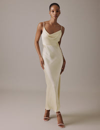 Butter Yellow Cowl Neck Midi Trixie Dress