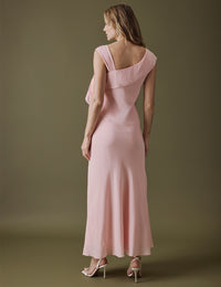 Soft Pink Asymmetric Neckline Midi Gardenia Dress