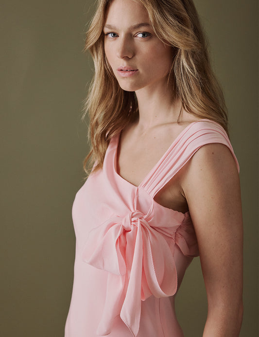 Soft Pink Asymmetric Neckline Midi Gardenia Dress Soft Pink Asymmetric Neckline Midi Gardenia Dress