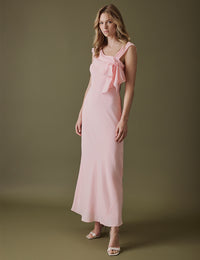 Soft Pink Asymmetric Neckline Midi Gardenia Dress