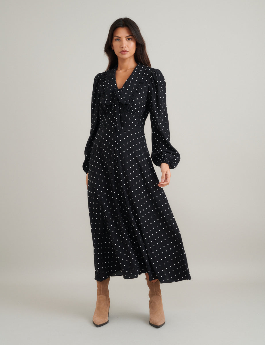 Black Polka Dot Ottillie Midi Dress - Main Image