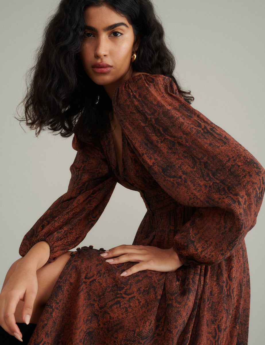 snake midi dress Buy Nothing Ordinary Snake Shirred Waist Tie Front Midi Dress from Next USA