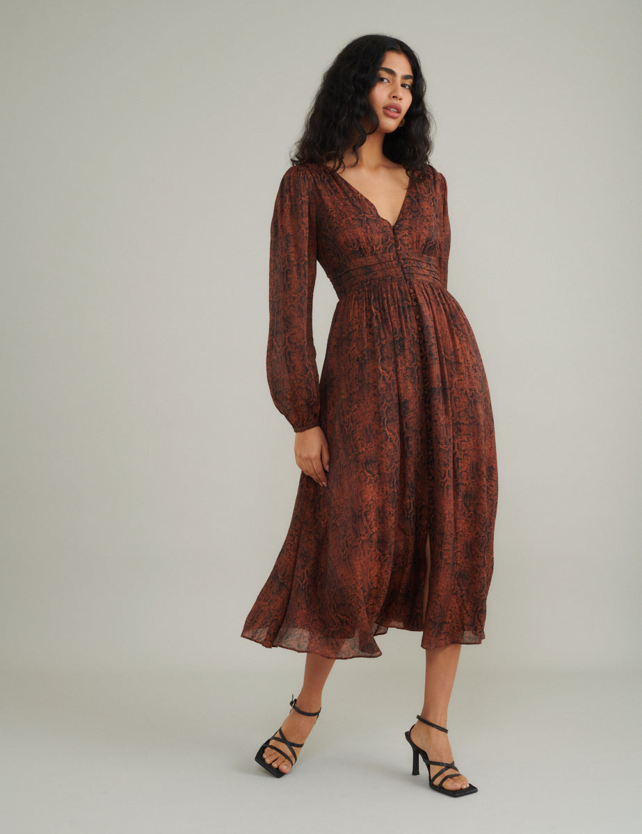 Snake Print Aine Midi Dress