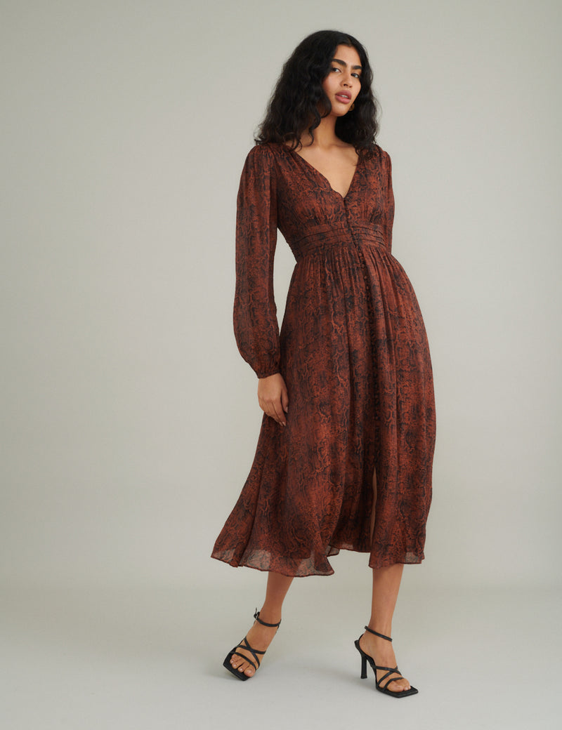 Snake Print Aine Midi Dress