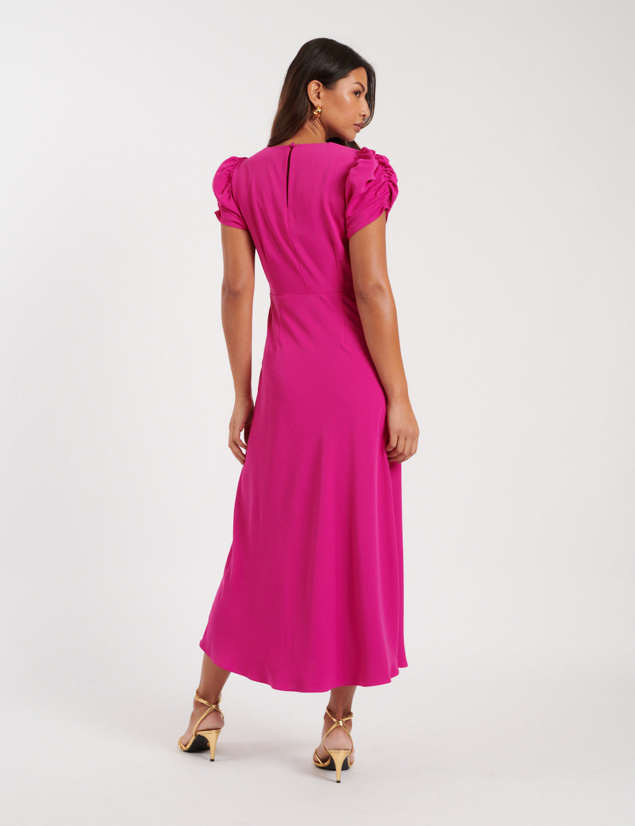Pink Ruched Naomi Midi Dress