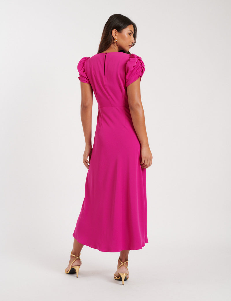 Pink Ruched Naomi Midi Dress