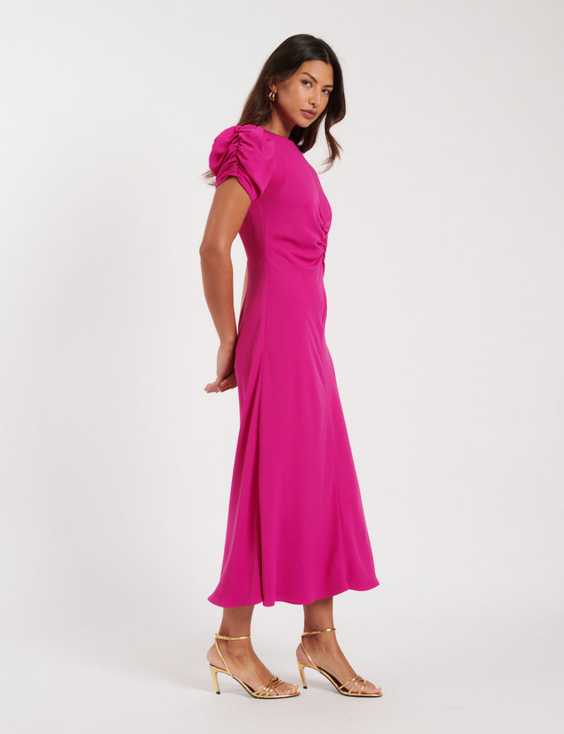 Pink Ruched Naomi Midi Dress