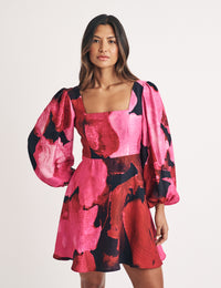 Pink Watercolour Floral Loredana Mini Dress