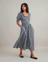 Black Gingham Flossie Midi Dress