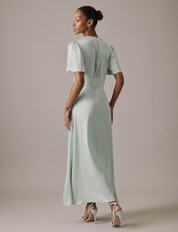 Soft Green V Neck Midi Erin Dress