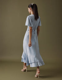 Soft Blue V Neck Midaxi Alaina Dress